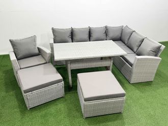 Fimous Rattan Garden Furniture Set Outdoor 9 Seater Dining Corner Sofa Sets in Light Grey
