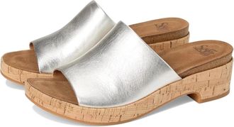 S&ouml;fft Womens Sofft Cass Sandals Silver Leather Round Toe Slip On Slide GAL2086