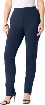 Roaman's Plus Size Ponte Straight Leg Pant With Pockets And Pull On Elastic Waist in Navy at Nordstrom, Size 12