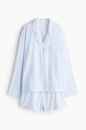 H&M Baumwollpyjama - Weiss/Hellblau Gestreift