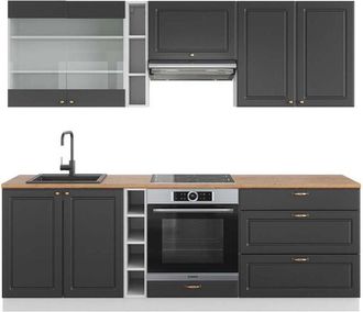 Vicco Mueble De Cocina Fame-line, Antracita-oro/blanco, 235 Cm, Et Roble, Vicco