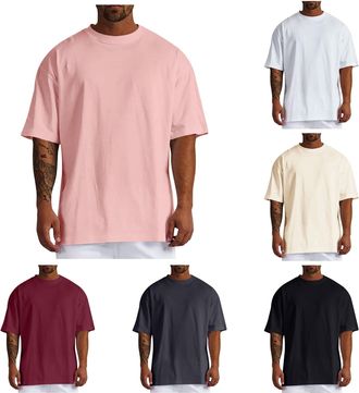 Generic Men T Shirts Male Summer Pure Oversized Shirt Solid Color Large Size Short Sleeve Round Shoulder Top Comfortable Casual Wear for Stylish Men (Black, X