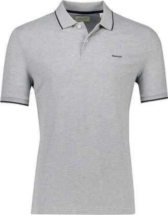 GANT Tops, Heren, Grijs, M, Grijze poloshirt met korte mouwen
