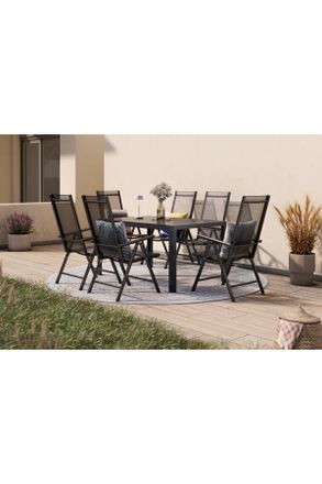 ambia GARDEN Gartentischgruppe, Anthrazit, Schwarz, Metall, Kunststoff, Textil, rechteckig, Flachrohr, St&uuml;hle klappbar, R&uuml;ckenlehne mehrfach verstellbar, Gartenm&ouml;b