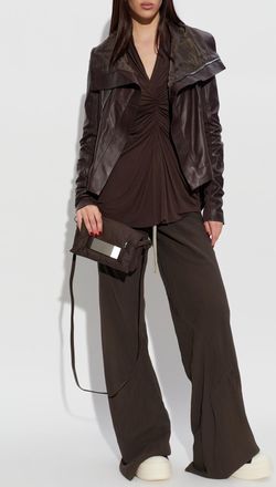 Rick Owens Leather Jacket With An Asymmetric Cut, Womens, Burgundy