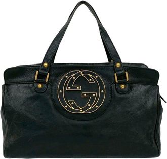 Gucci Black Leather Handbag Tote Bag (Pre-Owned)