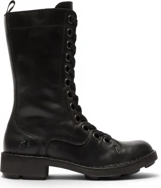 FLY London Womens Womens Black Leather Lace-Up Combat Ankle Boots- NOLE176 - Size EU 41