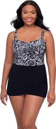 Trimshaper Laura Sweetheart Neckline Control Swimdress in Boho Classic at Nordstrom, Size 14