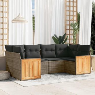 vidaXL Vidaxl - Set De Muebles De Jard&iacute;n 6 Pzas Y Cojines Rat&aacute;n Sint&eacute;tico Gris