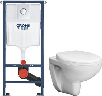 GROHE Pack Wc Solido 4 En 1 + Inodoro Suspendido Sin Brida Grohe Con Tapa Softclose + Placa (grrstbawr01-in)