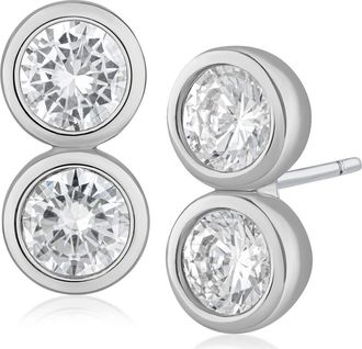 Kenneth Jay Lane Double Cubic Zirconia Bezel Stud Earrings in Rhodium Plated at Nordstrom