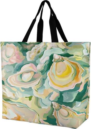 Generic Oysters Watercolor Pattern Reusable Shopping Bags Large Capacity Grocery Bag Heavy Duty Tote for Women 40x40x16cm