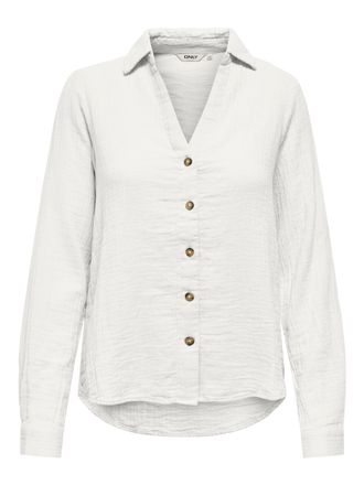 Only Langarmbluse ONLY ONLTHYRA LIFE L/S REGULAR SHIRT NOOS WVN, Damen, Gr. XS, cloud dancer, Web, Obermaterial: 100% Baumwolle, unifarben, regular fit h&uuml;f