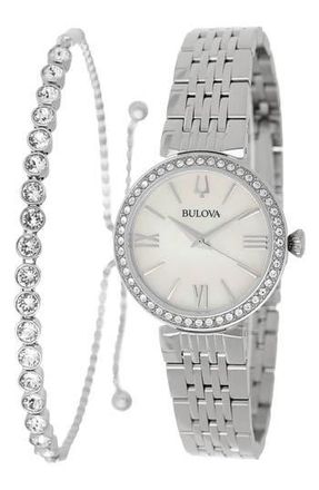 Bulova Womens Watch And Bracelet Boxed Set, 30mm in Silver-Tone at Nordstrom Rack