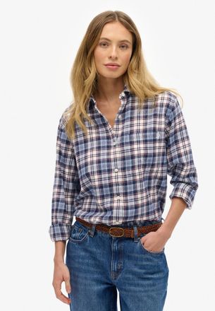 Superdry Karobluse SUPERDRY CHECK FLANNEL BOYFRIEND SHIRT, Damen, Gr. M, blau, rot check, Flanell, Obermaterial: 100% Baumwolle, kariert, casual, oversize, Lan