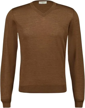 PIACENZA 1733 Virgin Wool V-Neck Jumper - male - PIACENZA 1733 - V-neck Knitwear - Brown - 2XL - Knitwear