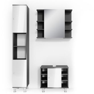 Vicco Conjunto De Muebles De Ba&ntilde;o Fynn, Antracita, 3 Partes, Con Mueble Alto, Vicco