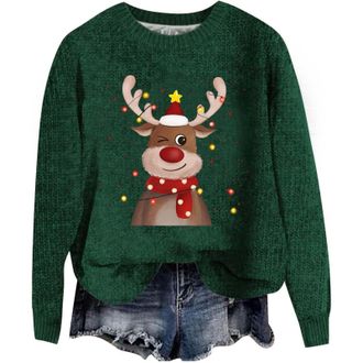 Generic Christmas Jumpers for Women Fashion 3D Print Womens Knitted Jumpers Long Sleeves Ladies Xmas Sweaters Winter Warm Fleece Pullover Sweaters Soft Comfor