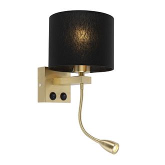 QAZQA Art D&eacute;co Aplique Art D&eacute;co Dorado Con Pantalla Negra - Brescia Textil /acero Redonda Incluye Led Max. 1 X 1 Watt - Qazqa