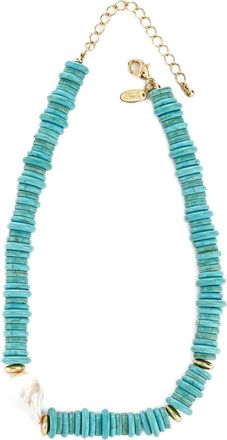 Kenneth Jay Lane Halsketting met parel en enkele rij knopen - Blauw