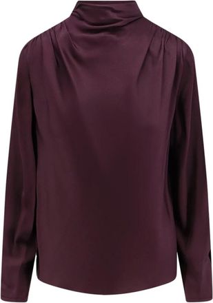 Vince Top met gedrapeerde col en lange mouwen - Dames - Blouses - Paars - S - Rayon - Overhemden