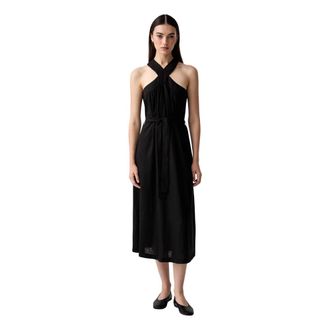 Vicolo Kleedjes, Dames, Zwart, M, Linnen, Linnen Maxi Jurk