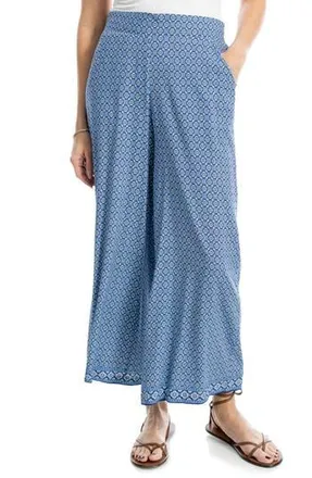 Max Studio Wide Leg Pull-On Crop Pants in Blue/Cream Symmetry at Nordstrom Rack, Size X-Large