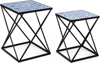 BIZZOTTO Bizzotto - Conjunto De 2 Mesas De Centro Neapolis En Acero Con Tapa De Mdf Decorada Con Estampado 55h 47h Cm