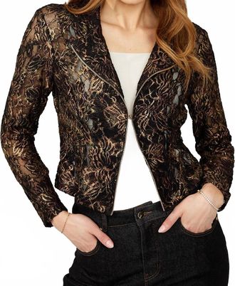 Frank Lyman Design Womens Lace Jacket In Black/gold