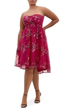 City Chic Ambrosia Lace Fit & Flare Dress in Raspberry at Nordstrom, Size Xxxs