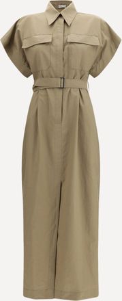 Brunello Cucinelli Abito midi con cintura e tasche Woman S