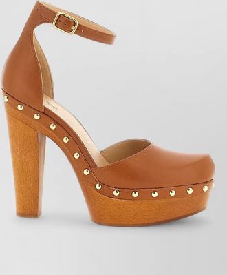 Chlo&eacute; leather platform studded pumps
