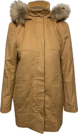 BOSS Boss Coat with Fur-trimmed Hood in Yellow Camel Wool