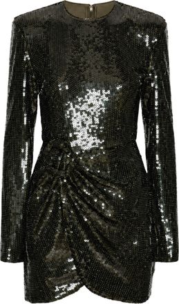 Rotate Olive Green Sequins Draped Floral Applique Mini Skirt