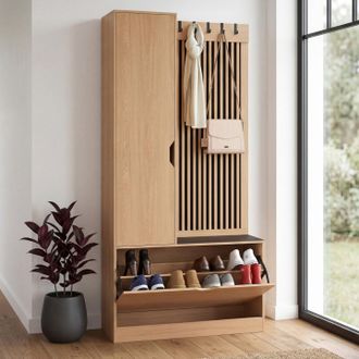 IDMarket Jack Armario Calado De 2 Puertas De Madera Y Lamas Negras Para Zapatos