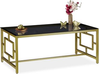Relaxdays Mesa Centro Cristal, Rectangular, Vidrio Y Metal, 45 X 110 X 60 Cm, Negro Y Dorado - Relaxdays