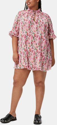 Ganni Pleated Georgette Ruffle Mini Dress - Size 38 Pink