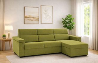 Dmora Dmora - Sof&aacute; Fijo Con Pen&iacute;nsula Cintano, Sof&aacute; Esquinero Para Sal&oacute;n, Acolchado, Desenfundable, Calidad 100% Made In Italy, 285x160 H100 Cm, Verde