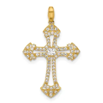 Diamond2Deal 10k Yellow Gold Polished Cubic Zirconia Fancy Cross Pendant