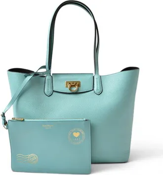 Ferragamo Light Blue Leather Pouch Tote Bag (Pre-Owned)