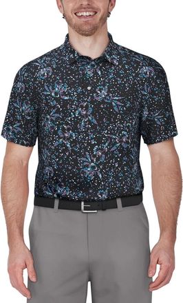 PGA TOUR Pga Tour Polo Shirt Mens Gray Clustered Confetti Print Short Sleeve KFC619