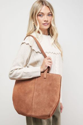 Oasis Womens Jas Suede Tote Bag With Multi Handles - Tan Leather - One Size