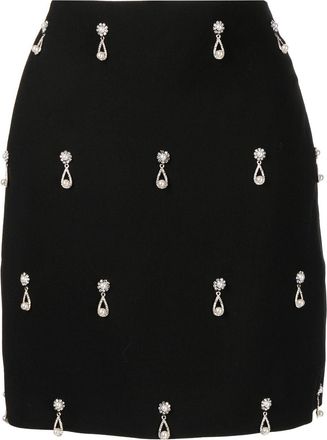 Oscar De La Renta crystal-embellished mini skirt - women - Virgin Wool/Elastane/Polyamide - 0 - Black