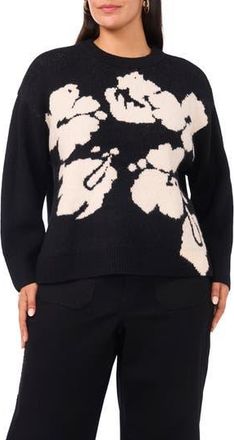 Vince Camuto Floral Jacquard Sweater in Rich Black at Nordstrom Rack, Size 1X