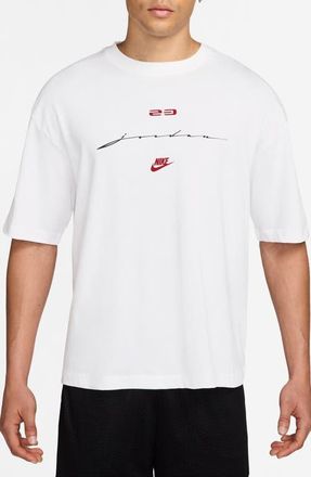 Nike Jordan MJ Flight Script Boxy Short Sleeve Graphic T-Shirt in White/Gym Red at Nordstrom, Size Xx-Large