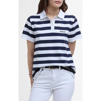 Barbour Ashbourne Stripe Stretch Cotton Polo Shirt in Navy Stripe at Nordstrom, Size 10 Us