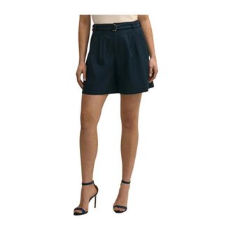 Brooks Brothers Belted Pleated Linen Short - Dames - Bermuda - Blauw - 3XS - Linnen - Korte Broeken