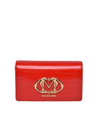 Love Moschino Red Polyurethane Crocodile Crossbody Bag