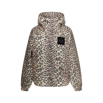 Ganni Jassen, Dames, Veelkleurig, L/Xl, Leopard Print Raincoat with Hood