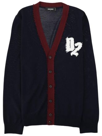 Dsquared2 Deep V-Neck Oversized Wool Cardigan With Contrasting Button Detail